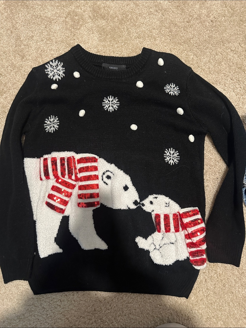 Forever 21 Black Holiday Polar Bear Sweater with Red Accents